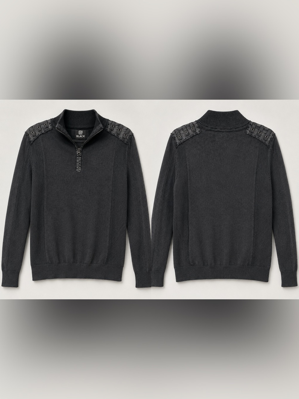 BKE Black Label Men’s S Quarter Zip Sweater Washed Black 90s Grunge Tactical